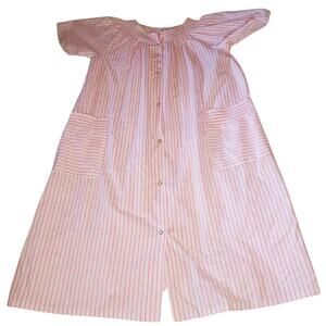 2/$30 Vintage 80s Intimate Fashion White Pink Stripes House Coat Dress Size L